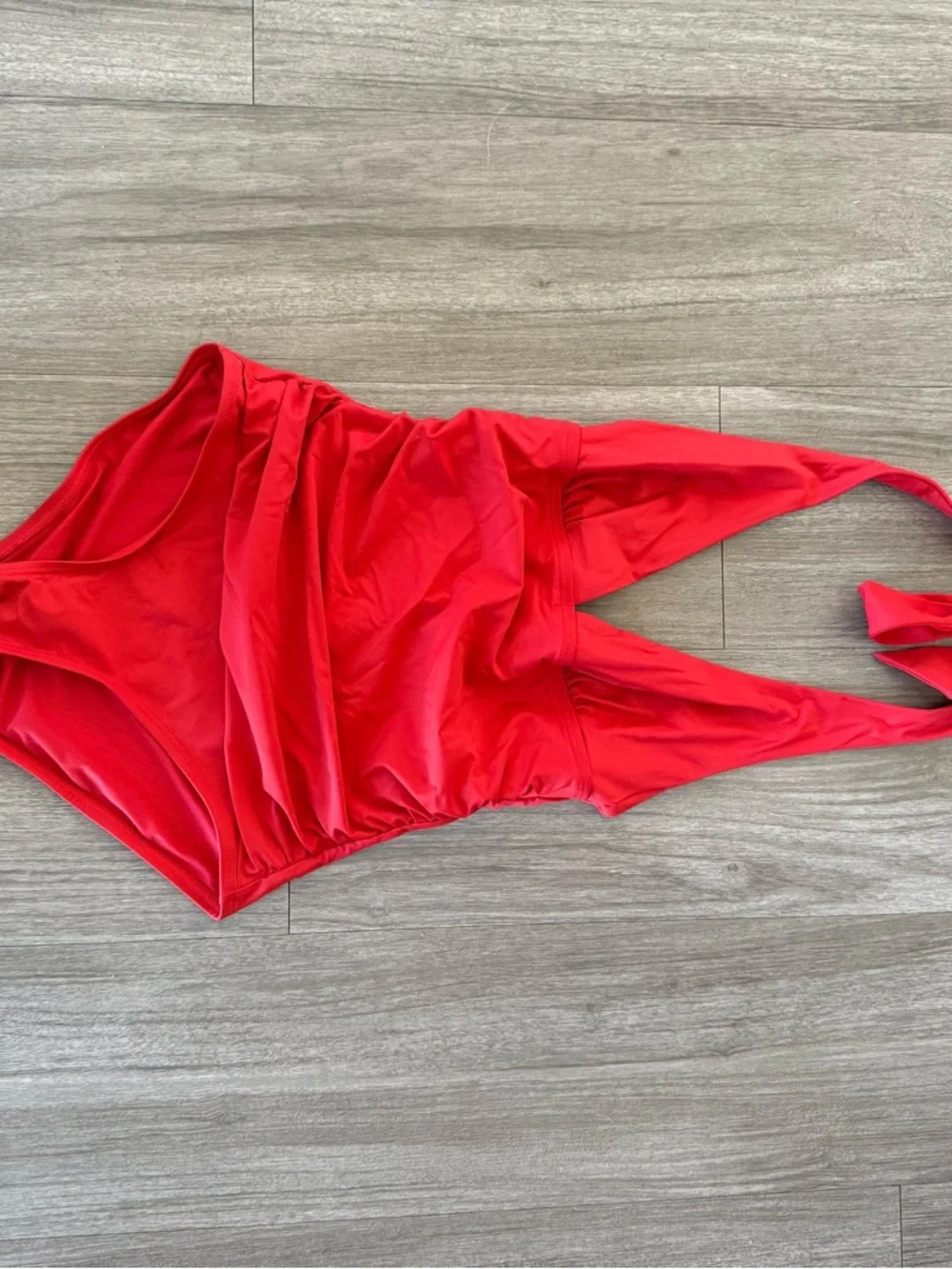 DKNY Women's Triangle Halter One Piece Red Swimsuit Rouched Front - Picture 11 of 13